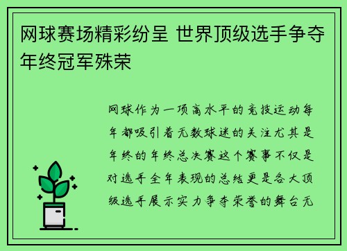 网球赛场精彩纷呈 世界顶级选手争夺年终冠军殊荣 网球赛场精彩纷呈 世界顶级选手争夺年终冠军殊荣